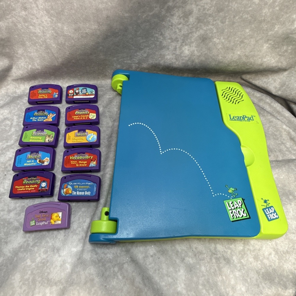 2001 LeapFrog Leap Pad Learning System Blue & Green 11 Cartridges WORKS No Books